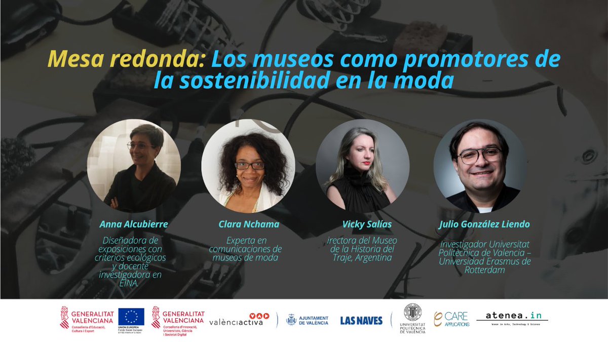 Ya está aquí el programa oficial de Atenea 2023!
 
JORNADA - SOSTENIBILIDAD
Sostenibilidad en la moda: academia y museos
📅 Jueves 23 de noviembre - 9:30 h
📍 Auditorio de Ingeniería (UPV)
 
🪑 Modalidad presencial. Entrada gratuita.
🚀 Inscripciones en atenea2023.eventbrite.es