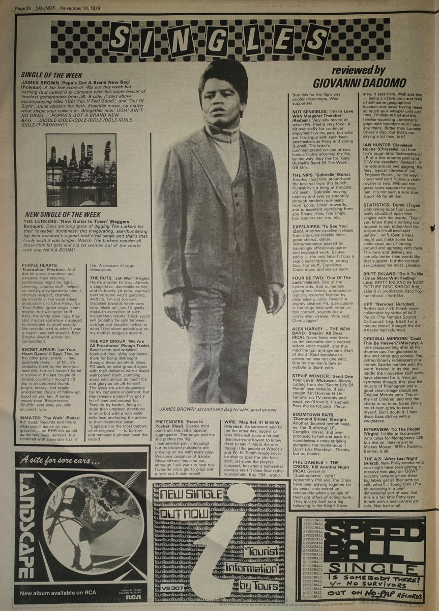 Sounds Clips (@soundsclips) on Twitter photo Singles Reviewed by Giovanni Dadomo in Sounds 10th, November 1979 including James Brown, Lurkers, Purple Hearts, Secret Affair, The Ruts, The Pop Group, Pretenders, Wire, Four Be Two, Phil Daniels and many more. <a href="/SecretAffair79/">SecretAffairOfficial</a> <a href="/therutsdc/">Ruts DC</a> <a href="/ThePretendersHQ/">The Pretenders</a>
<a href="/WireHQ/">Wire</a> <a href="/1phildaniels/">Phil Daniels</a> Singles Reviewed by Giovanni Dadomo in Sounds 10th, November 1979 including James Brown, Lurkers, Purple Hearts, Secret Affair, The Ruts, The Pop Group, Pretenders, Wire, Four Be Two, Phil Daniels and many more. <a href="/SecretAffair79/">SecretAffairOfficial</a> <a href="/therutsdc/">Ruts DC</a> <a href="/ThePretendersHQ/">The Pretenders</a>
<a href="/WireHQ/">Wire</a> <a href="/1phildaniels/">Phil Daniels</a>