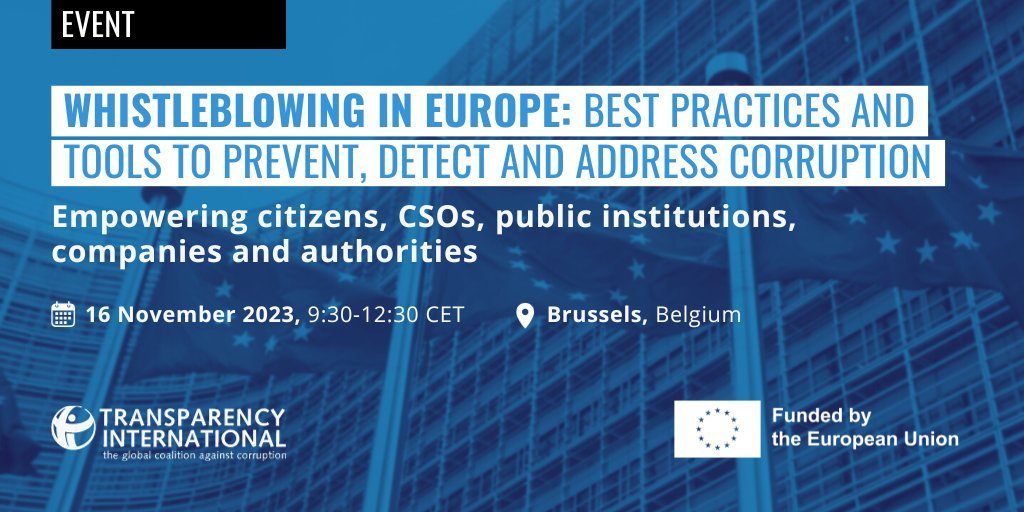📣  #Brussels: Please join us new week to share #whistleblowing #best #practices and #tools to #prevent, #detect and #address #corruption. Together with Transparency International and many users we will showcase advanced uses of GlobaLeaks.

More info ➡️ anticorru.pt/2Rg3