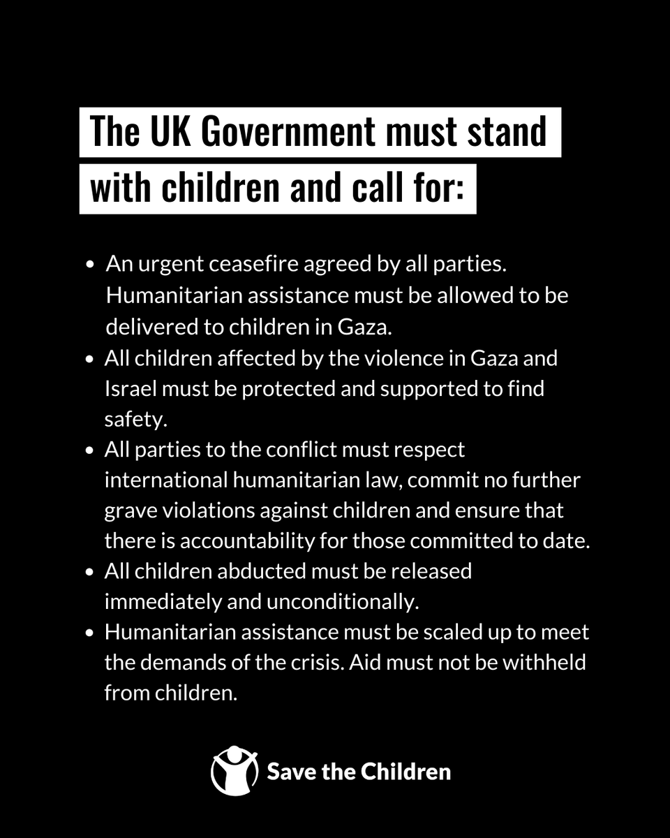 More than one month on, children in #Gaza and #Israel are still enduring unbearable suffering. All children have a right to be protected. The UK government must act – we need a #CeasefireNOW. Share this post if you agree. #StopTheWarOnChildren