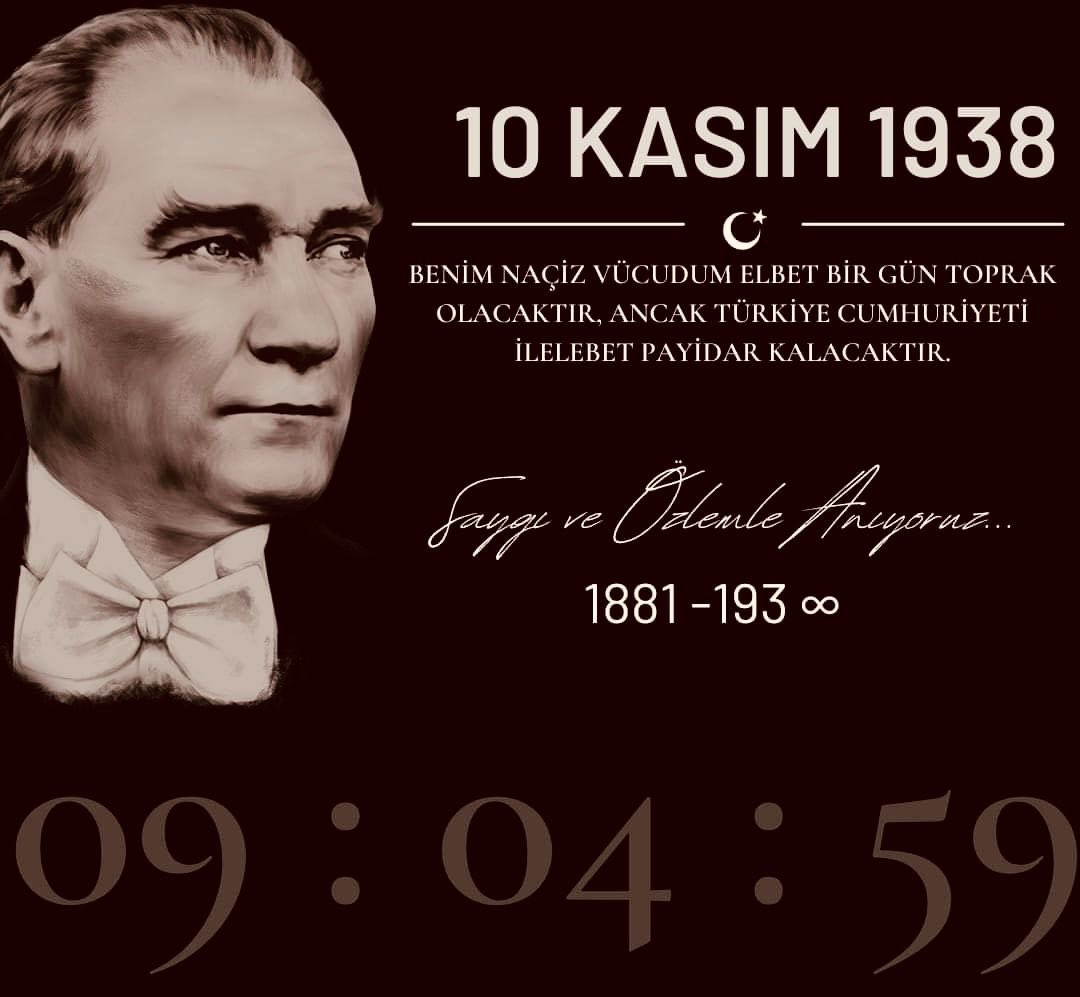 Cumhuriyetimizin kurucusu Gazi Mustafa Kemal Atatürk’ü, vefatının 85. yıl dönümünde saygıyla yâd ediyorum.
“… Türkiye cumhuriyeti ilelebet payidar kalacaktır”