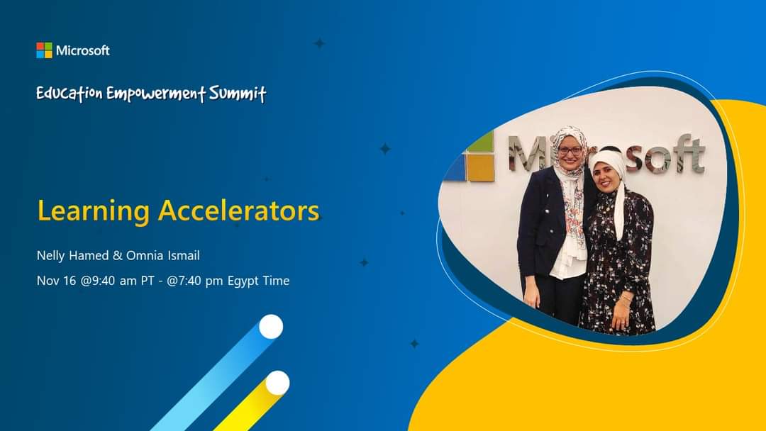 omniaismail1711's tweet image. 🎉 E2 is back!
 Join me and @nelly_hamed at the Microsoft Education Empowerment Summit for a presentation on Microsoft Learning Accelerators. Date: Nov 16th, 
Time: 9:40 am PT/7:40 pm Egypt Time. 
 #E2Summit #MicrosoftEducation #LearningAccelerators #Microsoft365 #MicrosoftEdu