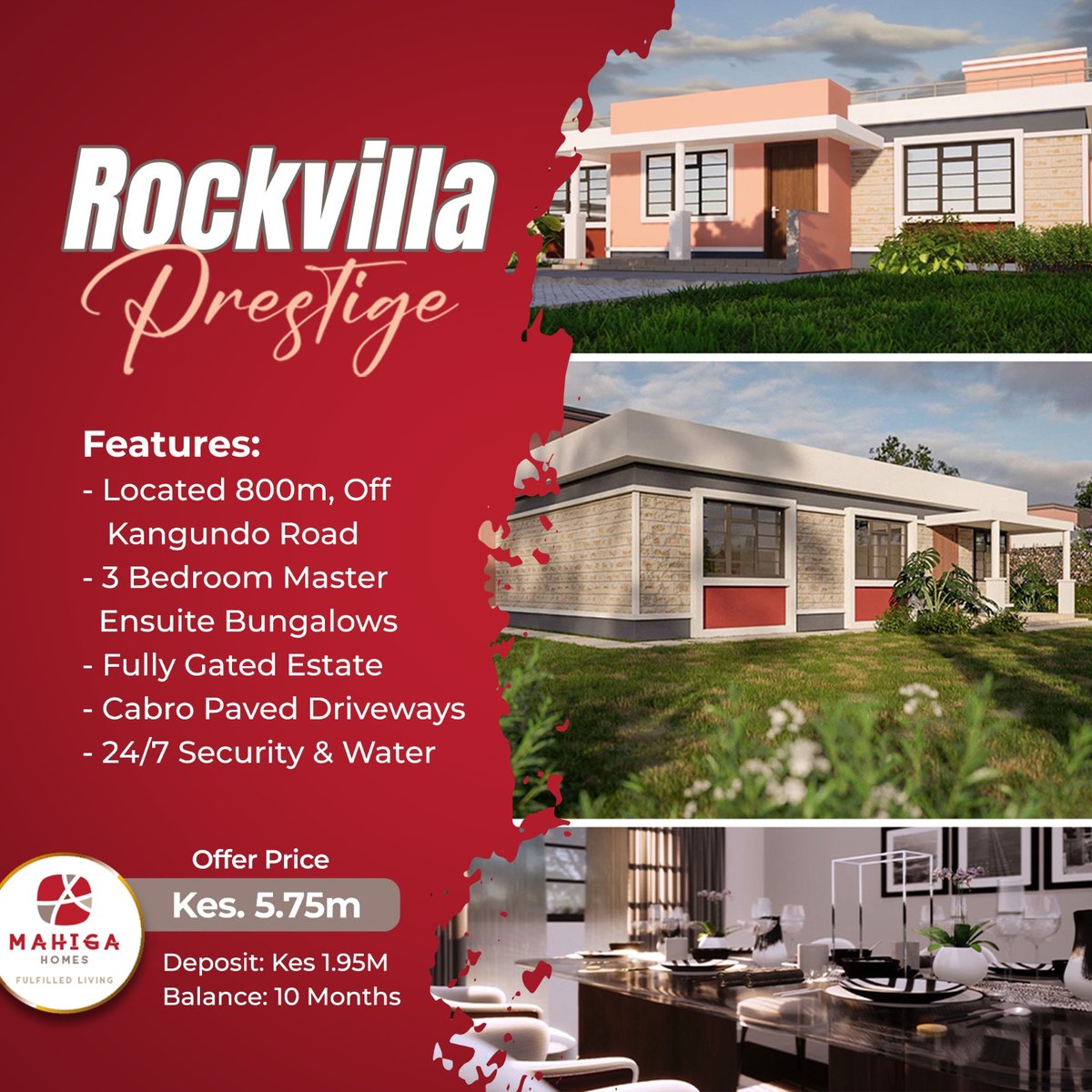 The Rockvilla Prestige Estate Joska project is located in a serene area, a very prime location in Joska, about 800 m off Kangundo Road, and easily accessible from Nairobi CBD, and JKIA

Cash buyers - 5.75M/=
Deposit - 1.95M/= with balance payable within 10 months