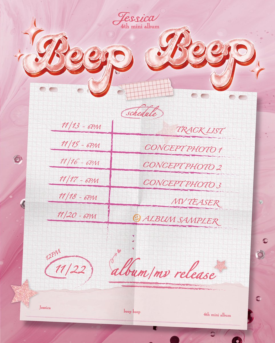 Jessica’s highly anticipated 4th Mini Album release schedule! The arrival of “Beep Beep” is just around the corner🎀🎶💿💕
#Jessica #제시카 
#BeepBeep #JessicaBeepBeep