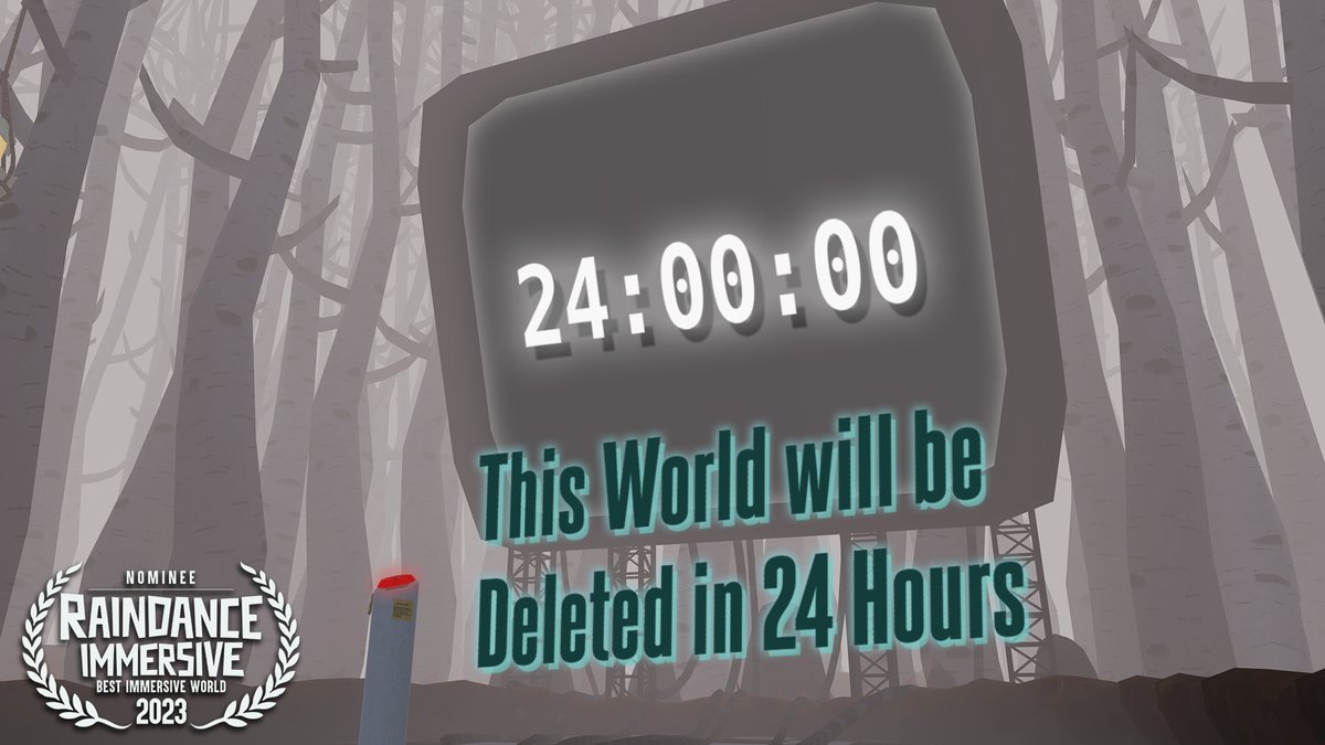 CraziumGames's tweet image. Join us tomorrow for #Raindance Immersive 2023 as we showcase ALL 24 hours in a special version of "This World will be Deleted in 24 Hours"!
The timer starts ticking down at 4pm PST/ 7pm EST/ 12am GMT!

Can't wait for everyone to check the world out!