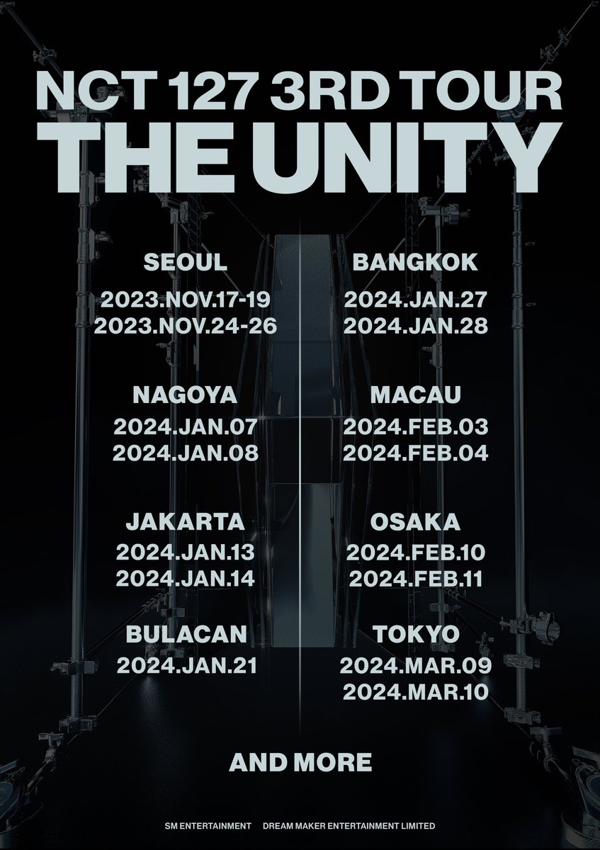 NCT 127 3RD TOUR ‘NEO CITY - THE UNITY’

📢NCTzens, are you ready?!
Stay tuned for NCT 127’s 3rd tour!💚

📍SEOUL ∙ NAGOYA ∙ JAKARTA ∙ BULACAN
∙ BANGKOK ∙ MACAU ∙ OSAKA ∙ TOKYO

#NCT127 #NEOCITY
#NEOCITY_THE_UNITY
#NCT127_NEOCITY_THE_UNITY