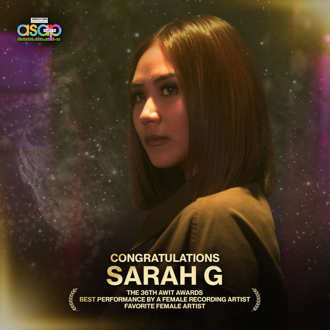 ASAPOfficial's tweet photo. Congratulations to Asia's Popstar Royalty, Sarah G, for winning Best Performance by a Female Recording Artist and this year’s Favorite Female Artist at the 36th Awit Awards! 🎉👏 

We are incredibly proud of you! https://t.co/MfzKYwNmAB