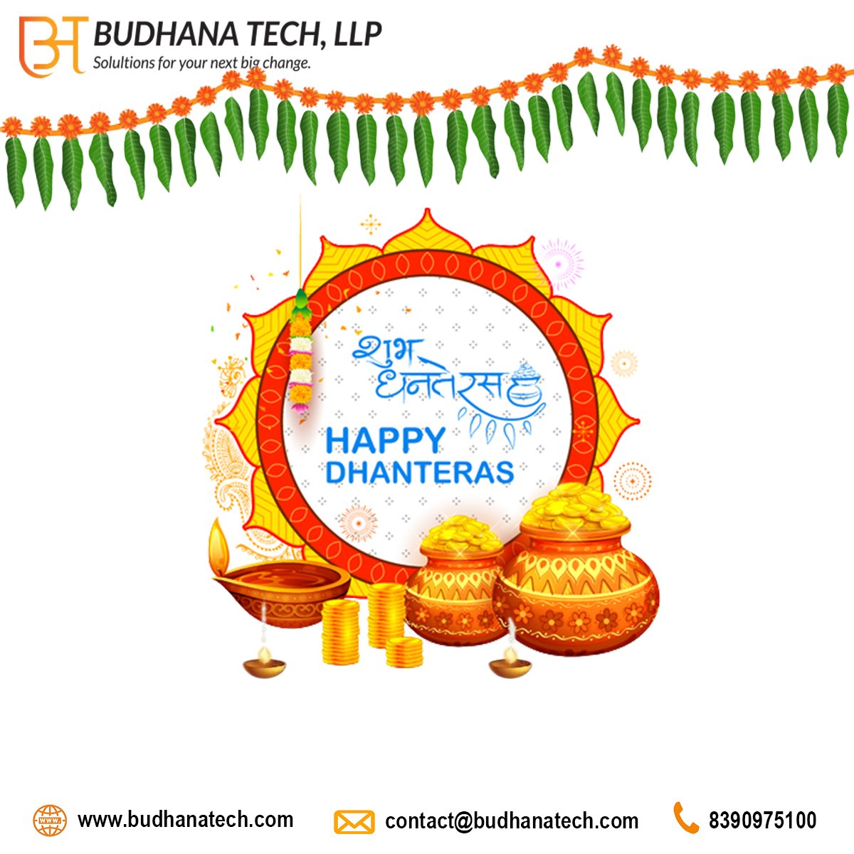 BudhanaTech's tweet image. &quot;On the auspicious day of Dhanteras, may divine blessings of Goddess Lakshmi bestow on you bountiful fortune. Happy Dhanteras!&quot;
#HappyDhanteras #DhanterasCelebration #DiwaliPrep #FestivalOfWealth #DiwaliVibes #LakshmiBlessings #ProsperityAndJoy #DhanterasWishes #DiwaliCountdown