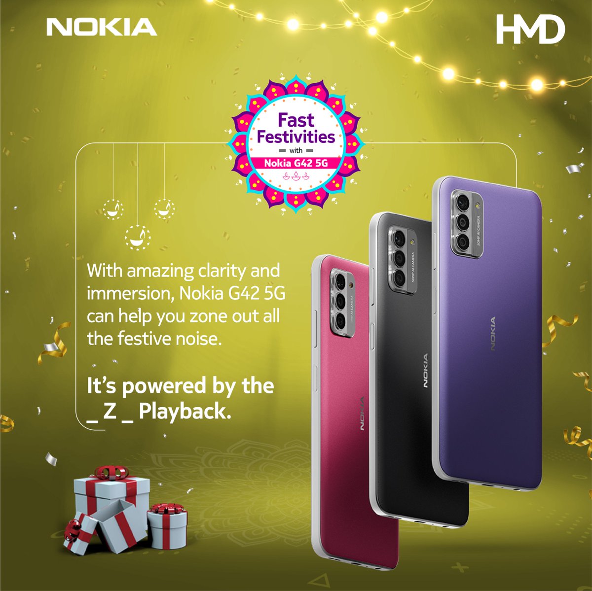 HMDdevicesIN's tweet image. Here’s your chance to multiply your Diwali celebrations. Just comment the correct answer below with #FastFestivities and #MoveFast  🎉🥳 

One participant stands the chance to win the all-new #NokiaG42_5G! Lucky winners can also win a discount of 42% off on the phone.

Question…