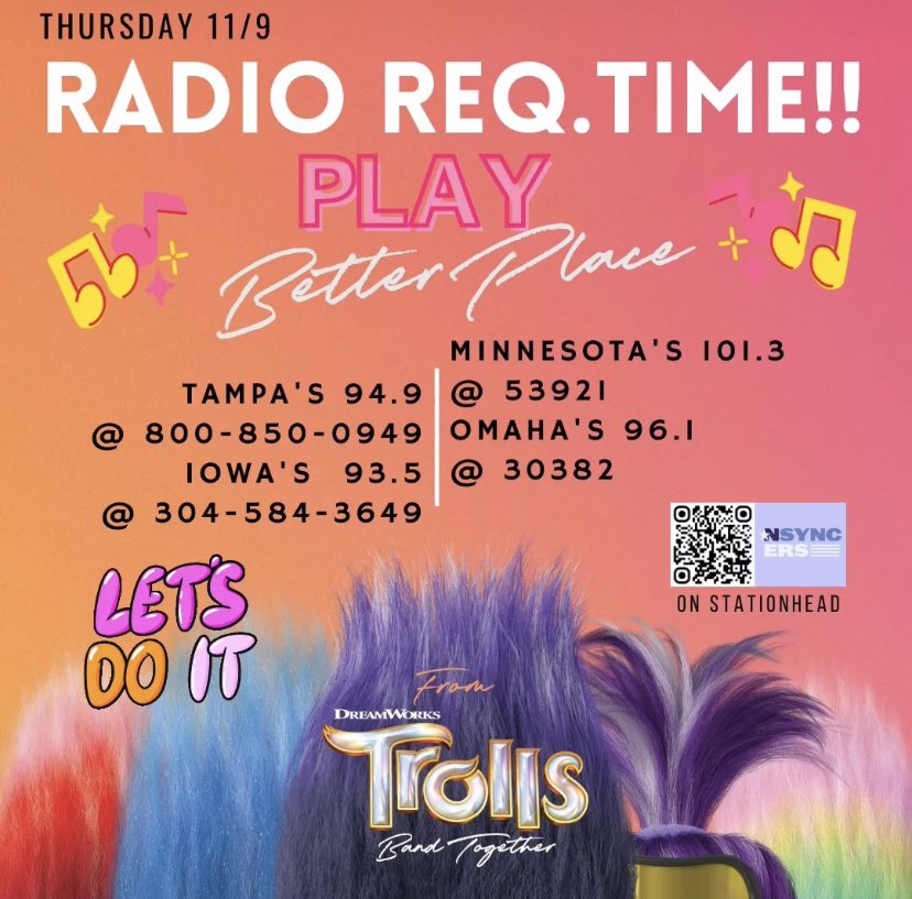 hillymob1's tweet image. A new day with a new round of radio stations to text &amp;amp; request #NSYNC_Better_Place ! 
⭐️⭐️LET’S GO!⭐️⭐️
@NSYNC @JohnnyWrightWEG @MelindaWEG @daddioraddio @KeithRothschild @RCAPromo @RCARecords @sonymusic #NSYNC