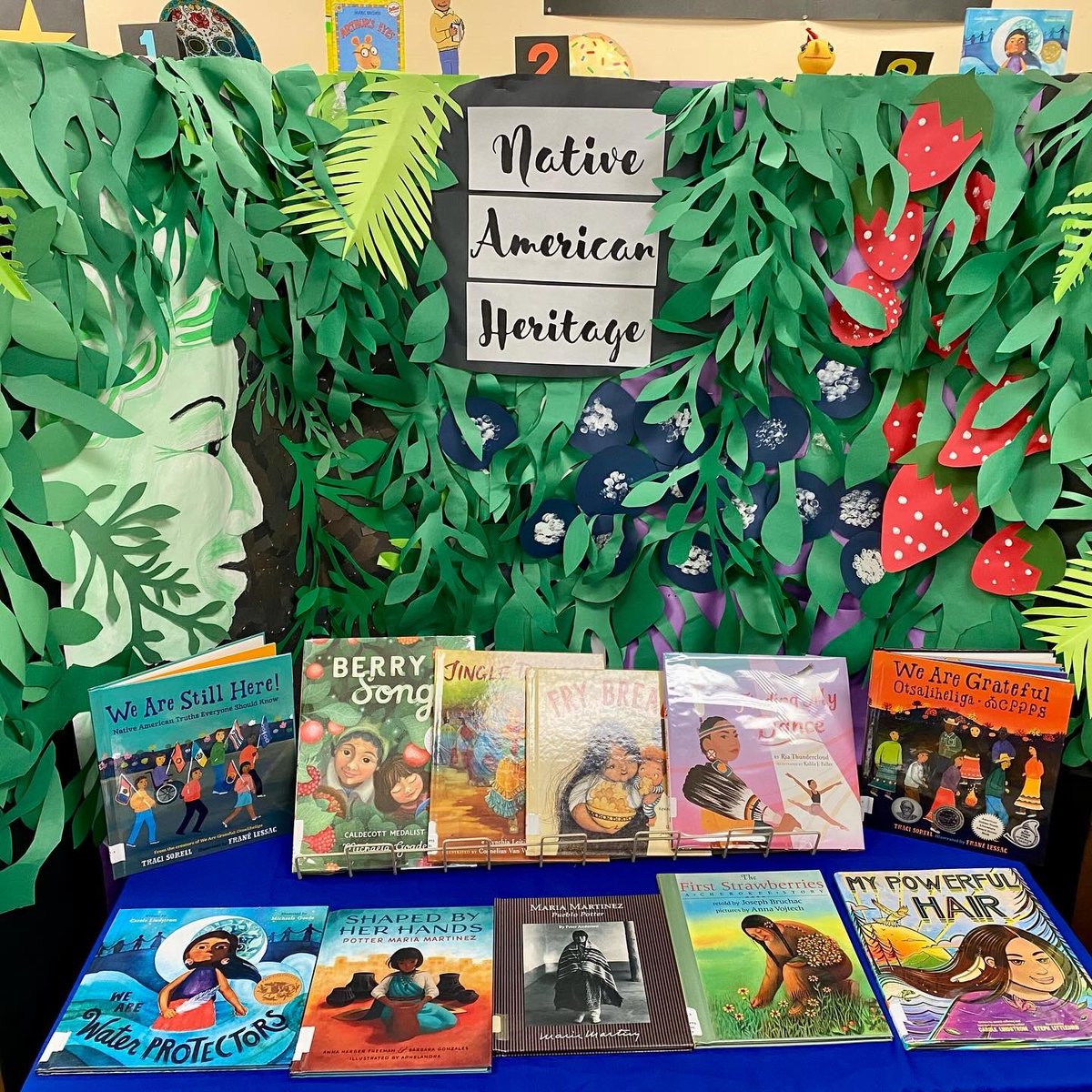 Librarygal05's tweet photo. Celebrating #NativeAmericanHeritageMonth #schoollibrary @MichaelaGoade #Berrysong #findingmydance #riathundercloud Powerful #indigenous voices which are important for our children to hear. #booksofdiversity #librarydisplays @lausd_libraries @delevan_pta https://t.co/X4EHSKUAOY