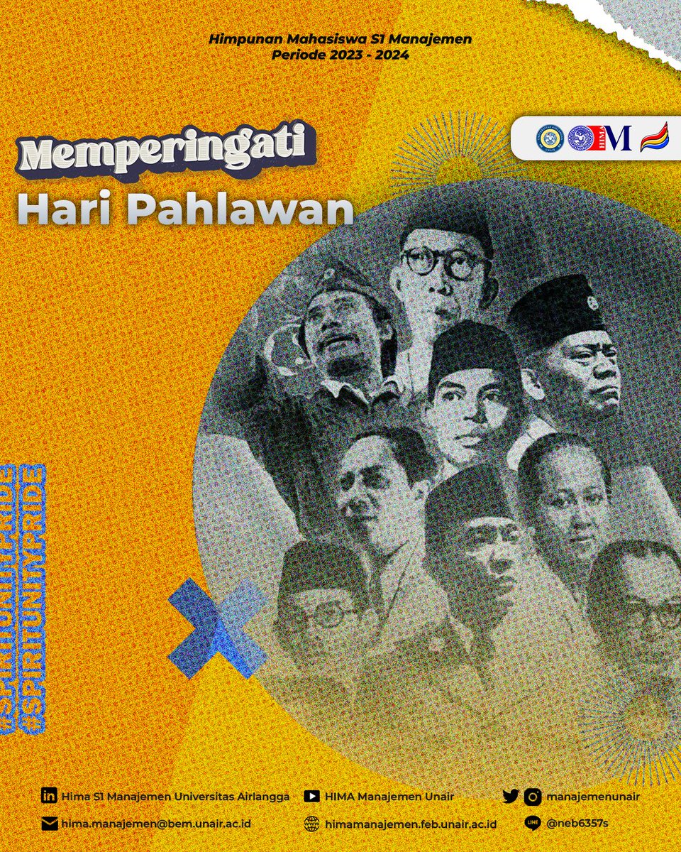 [HIMA MANAJEMEN MENGUCAPKANI
Selamat Hari Pahlawan Nasional]

Teruslah berjuang! meneruskan perjuangan para pahlawan. Pendidikan adalah senjata kita, masa depan bangsa ada di tangan kita. 

#SpiritUnityPride
-HIMA S1 Manaiemen UNAIR
