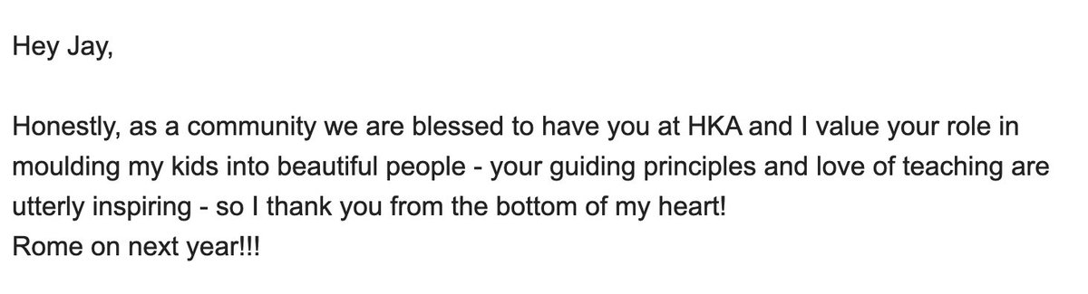 Feeling under the weather, couple of late nights, and an upcoming overseas trip. It was a crawl to get to the weekend but this affirmation from a lovely parent makes it all worth it. Happy Friday everyone! 🙏🏽