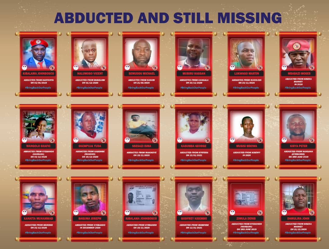 DavidLRubongoya's tweet photo. WHERE ARE THEY? 
18 is not a mere number. These individuals were fathers, husbands and sons. They had loved ones. They had dreams and aspirations. They were like me and you. For more than three years since they were abducted by security operatives, they are still missing. Are they alive, being held in torture dungeons? Were they killed? The regime must provide answers! 
#BringBackOurPeople