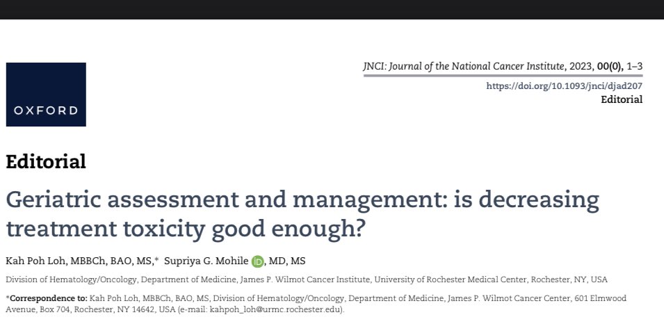 Important meta-analysis on #geriassessment in #gerionc #geriheme showing improvement in #toxicity. @rochgerionc and I are glad to contribute our perspectives! academic.oup.com/jnci/article/d… @JNCI_Now @WilmotCancer