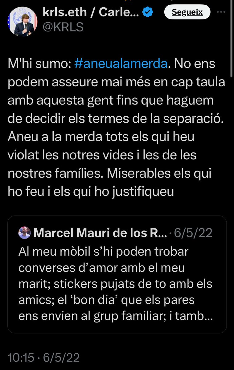 Montse_NYC's tweet photo. #AneuALaMerda
i ara… #VesALaMerda, PUIGDEMONT‼️
#Traïdor #traïdors #Junts ho pagareu CARÍSSIM A LES ELECCIONS. A TOTES!
Bibba España, no MENTIDER?
O no?
👇🏼 https://t.co/blCtE10A6m