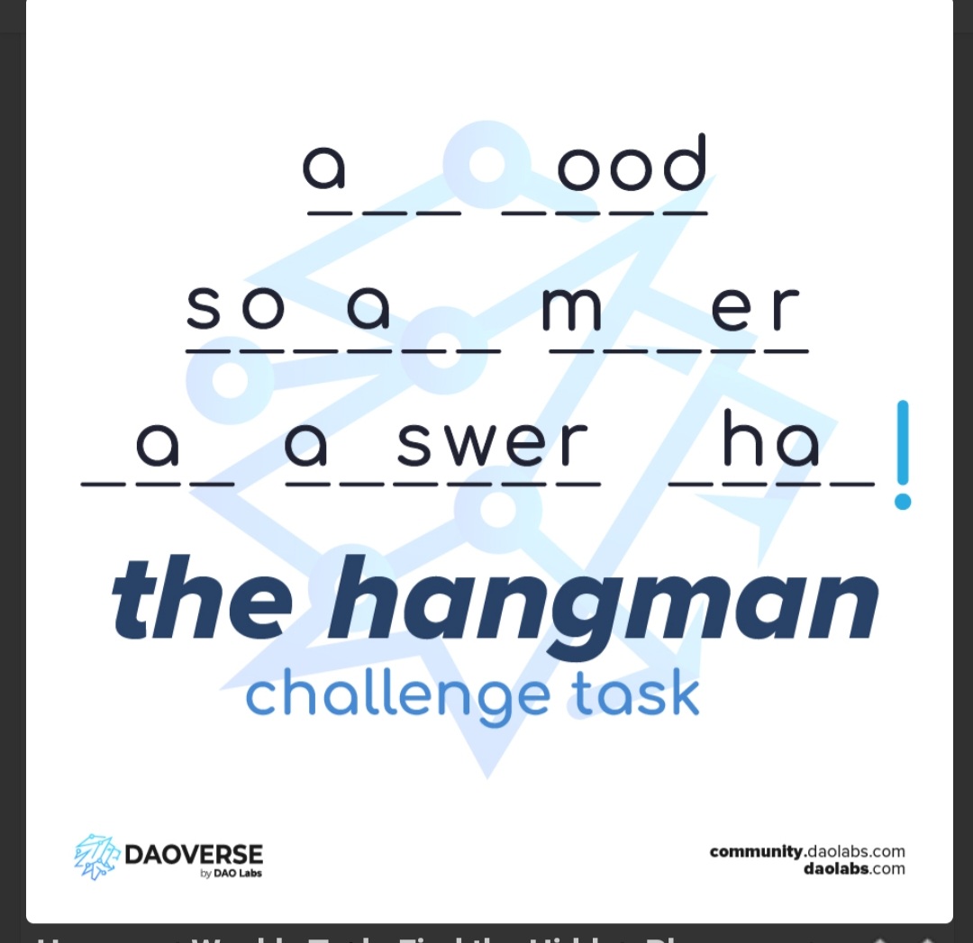 Abuh Moses on X: To all the #SocialMining on the #DAOVERSE, there is still  an opportunity for you to earn 200 $LABOR points on the HANGMAN CHALLENGE  TASK before it closes today. @