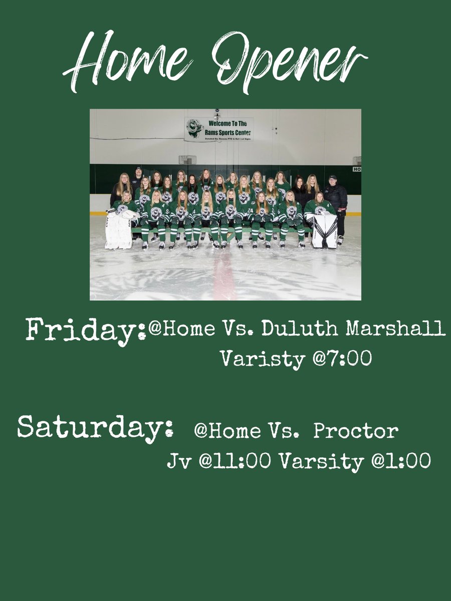 RHSGirlsHockey's tweet photo. Come support our girls in their 2023-2024 home opener! #gorams🤍💚 https://t.co/JKxLnlrSWR