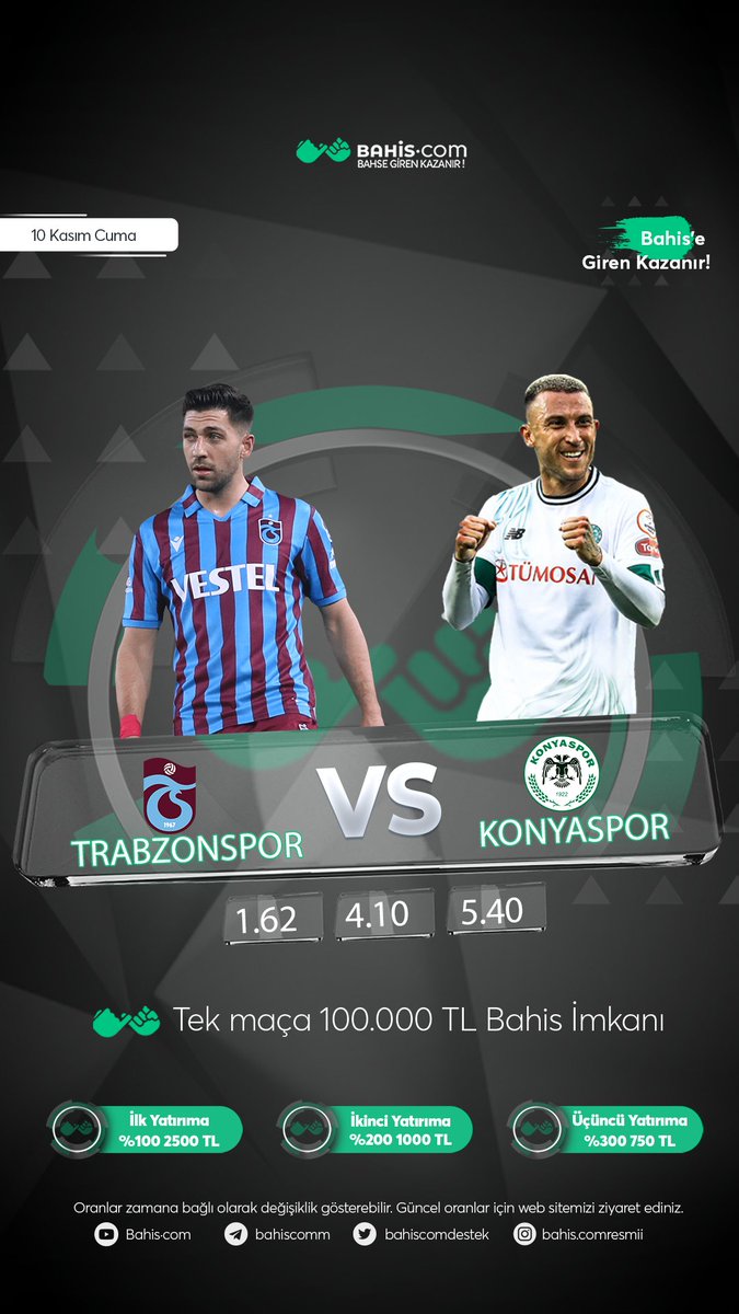 BahiscomResmii's tweet photo. 🌟Günün Maçı🌟

🔥 Trabzonspor - Konyaspor 🔥

🔹%35  Freebet yatırım bonusu ile sende heyecanın tadına Bahis·com' da bak!

🔹Papara Park  Stadında  oynanacak karşılaşma bugün saat 20:00'da başlayacak.

👑Bahis•com ile kazanmak bu kadar kolay👑 https://t.co/rIxX1IFcmz