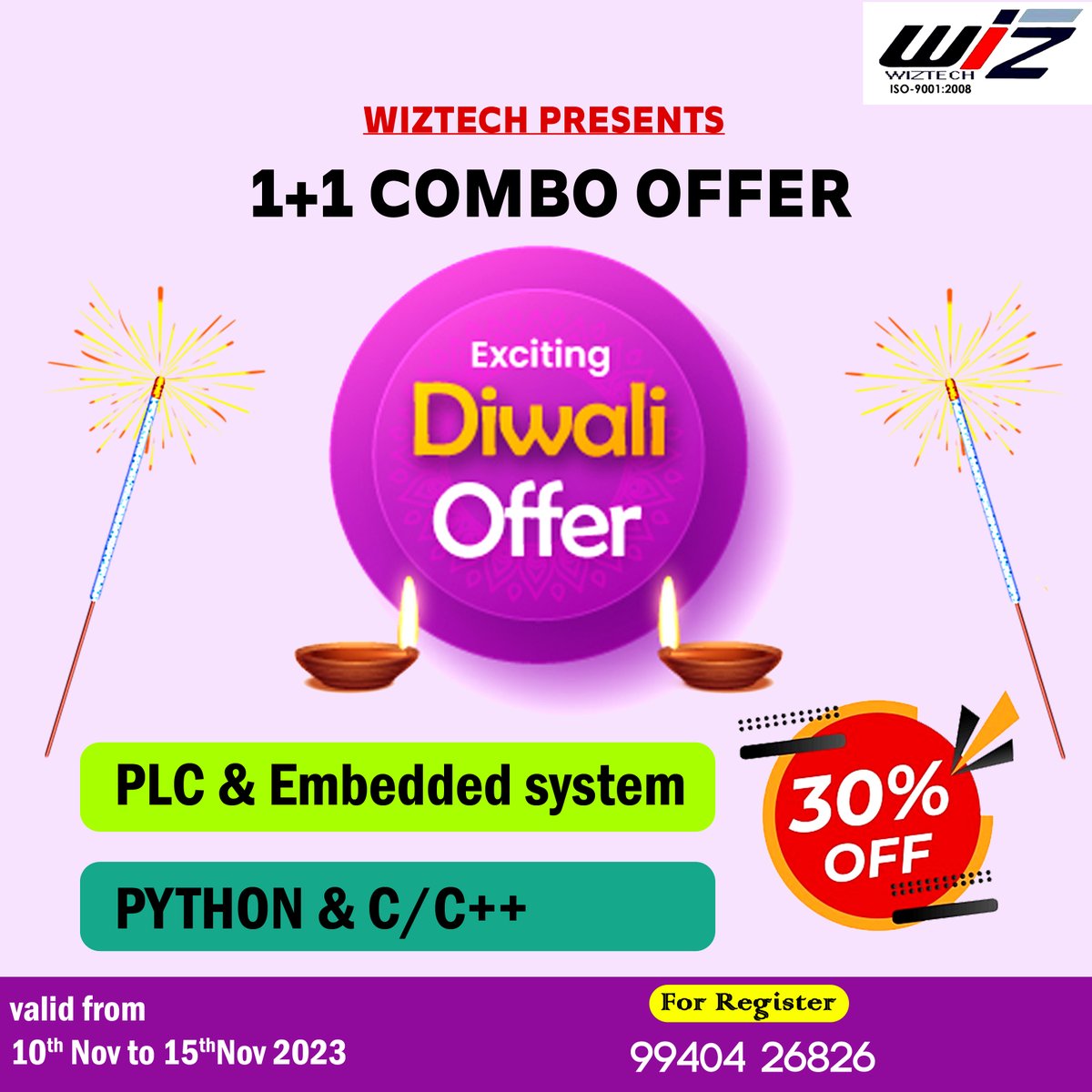 wiztech_1's tweet image. 1+1 Combo Courses !!!
1.PLC Automation + Embedded Systems
2. Python ,c and C++
Get 30% Offer in your Combo Course !!
Offer valid till 15th November 2023
#bestplcprogramminghelp #python #bestpythoncourse #bestembeddedsystemtrainingcenterinchennai #topembeddedsystems