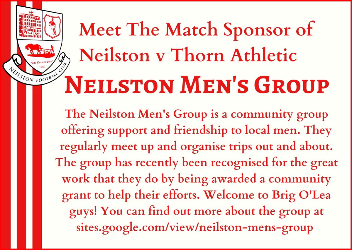 The Farmer's boys (@neilston45) on Twitter photo ⚽️ UP NEXT ⚽️
Tomorrow,The Farmer's Boys welcomes Thorn Athletic to Brig O'Lea this Saturday. Come up and get behind the boys! 🇵🇪
🆚 <a href="/ThornWOS/">Thorn Athletic</a>
🗓 Sat 11-11-23
🏆 Strathclyde Demolition Cup Quarter-finals
📍 Brig O'Lea Stadium,
🕢 Kick Off: 2pm
💶 £7/4
#monthefarmersboys ⚽️ UP NEXT ⚽️
Tomorrow,The Farmer's Boys welcomes Thorn Athletic to Brig O'Lea this Saturday. Come up and get behind the boys! 🇵🇪
🆚 <a href="/ThornWOS/">Thorn Athletic</a>
🗓 Sat 11-11-23
🏆 Strathclyde Demolition Cup Quarter-finals
📍 Brig O'Lea Stadium,
🕢 Kick Off: 2pm
💶 £7/4
#monthefarmersboys