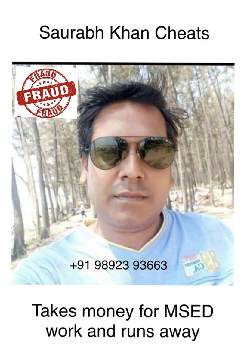 Andykrenator's tweet photo. FRAUD ALERT Sohrab Khan 
Takes money for MSED work, Cheats us, runs away, and doesnt pick up our calls for months 
Navi mumbai citizens BEAWARE !! And don’t be conned by this guy or pay him anything

https://t.co/o68NAwuMpX https://t.co/WZWdy0EmUe