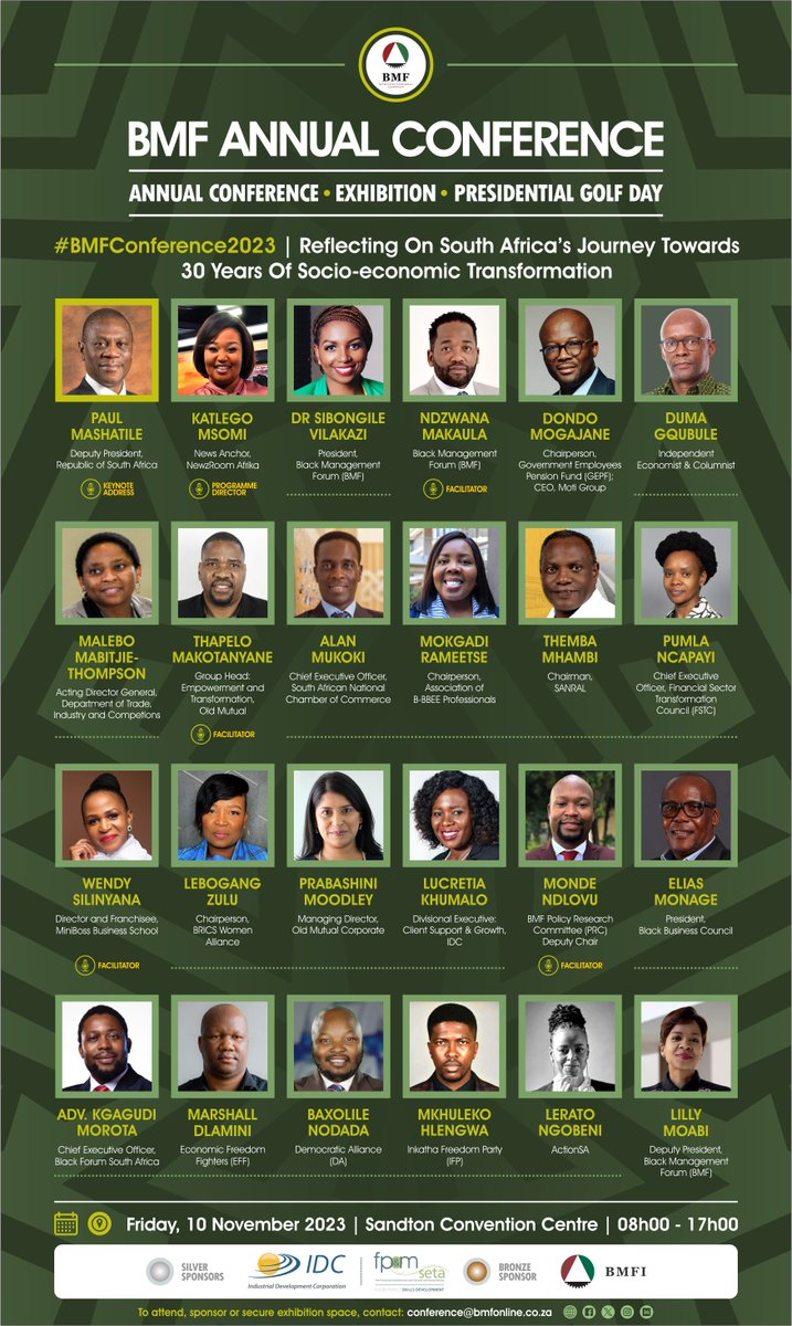 The wait is over! Just one hour until the National #BMFConference kicks off! 

Get ready for a day of transformative insights as we reflect on 30 Years of Socio-Economic Transformation.

#BMFConference #TransformingSouthAfrica #SocioEconomicTransformation #BMF #BBBEE