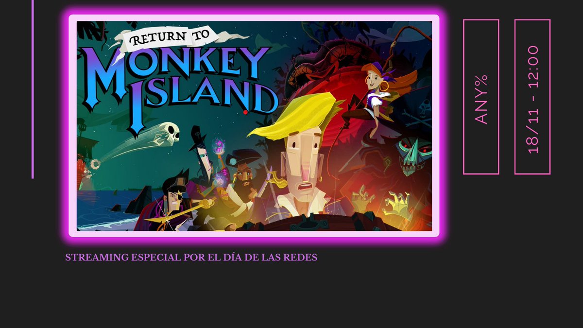 Hoy, día de todas las redes, anunciamos para el 18 de noviembre un streaming especial por <a href="/eSportsUCM/">eSportsUCM</a> del juego de Return to Mokey Island ¿Lograrán pasárselo?