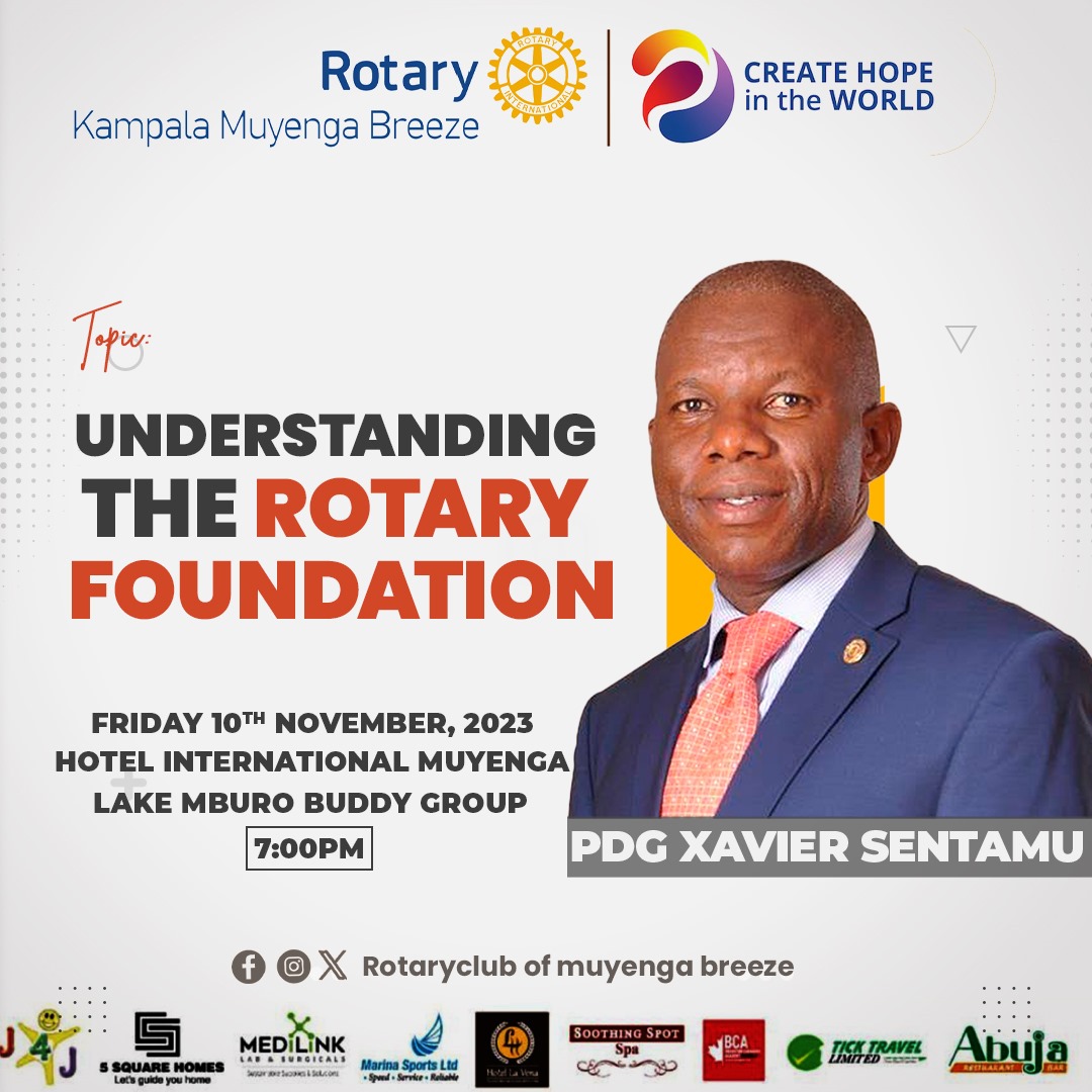 MuyengaBreeze's tweet image. It's happening today. Join us for the hybrid fellowship and learn more about the Rotary foundation presented by our PDG Xavier Sentamu.

Come one come all 
#creatinghopeintheworld
@MuyengaBreeze
