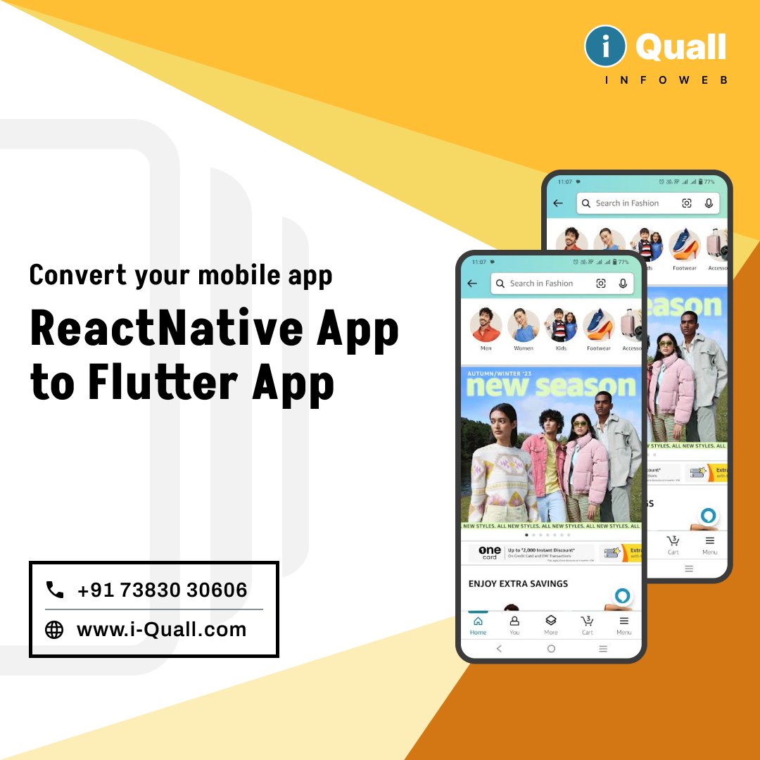 iquallinfo's tweet image. Convert Your React Native App to Flutter App Now!

Ready to take your mobile app to the next level? If you have an existing React Native app, it's time to transform it into a cutting-edge Flutter app for even more possibilities and performance.

#reactnativeappdevelopmentcompany