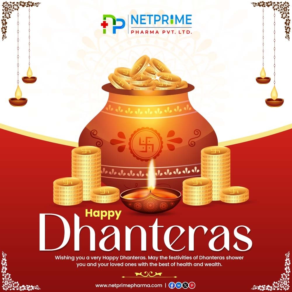 NetprimePharma's tweet photo. "✨ Wishing you wealth, prosperity, and innovation this Dhanteras from Netprime! May the festival of wealth bring abundance to your business and tech innovations to your doorstep. 🌟 #NetprimeDhanteras #WealthAndInnovation #ProsperityWishes #FestivalOfTech #DhanterasGlow https://t.co/wiracjFUVj