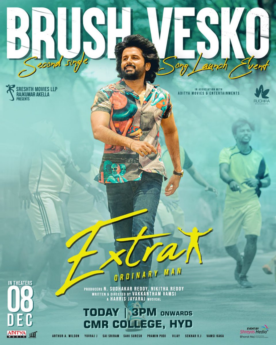 Brace yourselves for a FUNky EXTRAvaganza with #BrushVesko from #ExtraOrdinaryMan 

Adrenaline (b)rush is coming your way🤙🏻🤙🏻

#ExtraOrdinaryManOnDec8th

@actor_nithiin @ActorRajasekhar @sreeleela14 @vamsivakkantham @Jharrisjayaraj 
#SudhakarReddy #NikhithaReddy @SreshthMovies