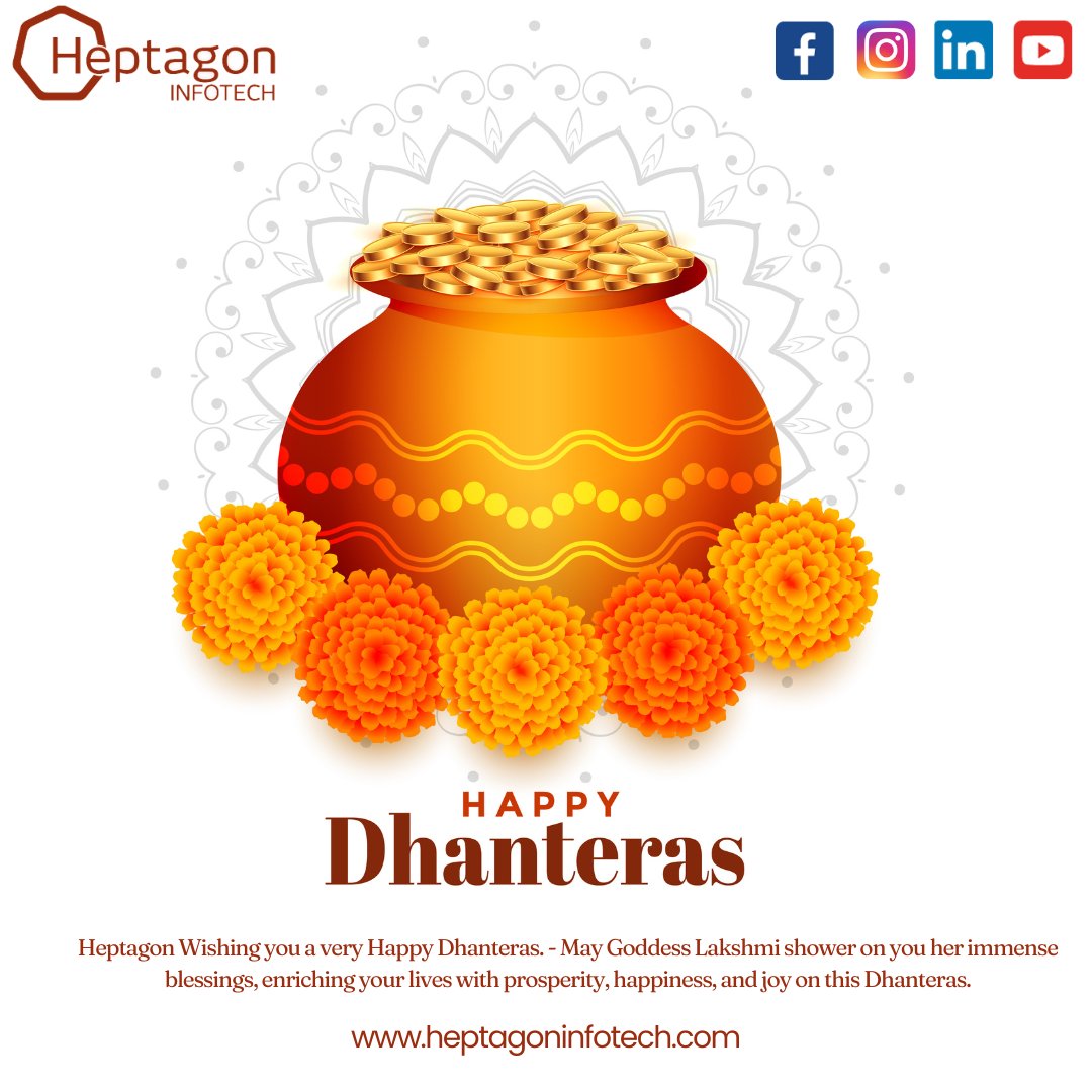 HeptagonInfote1's tweet photo. Heptagon Wishing you a very Happy Dhanteras.💰 - May Goddess Lakshmi shower on you her immense blessings, enriching your lives with prosperity, happiness, and joy on this Dhanteras. 🙂 💰🙏
#happydhanteras #dhanteras2023 #dhanteras #goddesslaxmi #laxmipuja #heptagoninfotech https://t.co/nLilbEyIhV