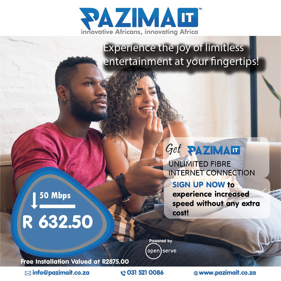 PazimaIT's tweet image. Dive into endless entertainment! Stream your favorite movies and series seamlessly with unlimited and affordable WiFi from Pazimait. Elevate your streaming experience today. Sign up at pazimait.co.za &amp;amp;bring the cinematic magic to your screen! 🍿🎬 #Pazimait #Unlimited