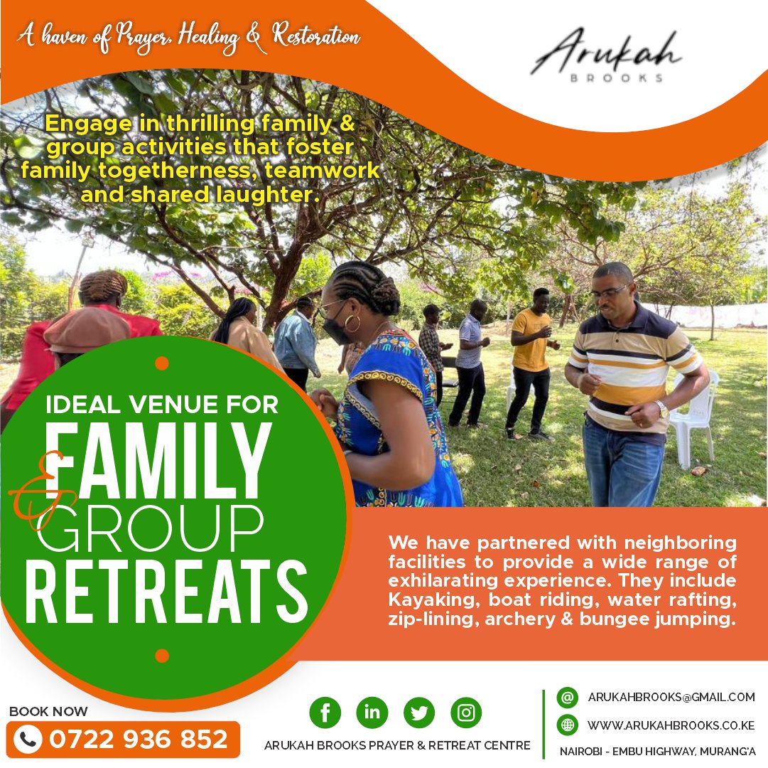 This Christmas engage in thrilling family &amp; group activities that foster family togetherness, teamwork and shared laughter only at Arukah Brooks. Call us on 0722 936 852. Check our website for more details: arukahbrooks.co.ke
#FamilyChristmas #FamilyTogetherness #FamilyLove
