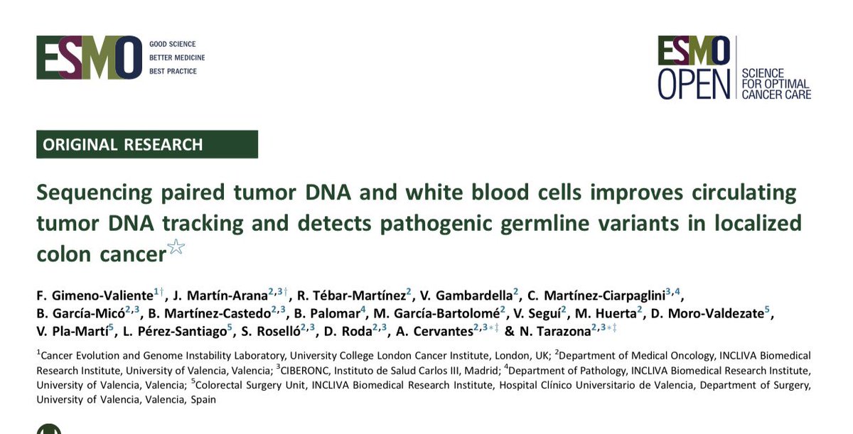 Noelia Tarazona (@tarazonanoelia) on Twitter photo 💥JUST OUT our latest paper in <a href="/ESMO_Open/">ESMO Open</a>🩸
📌The potential value of a germline sequencing approach:
✔️ 100% patients could monitor MRD.
✔️Ethical implications for the patient and their family.
✔️Identify actionable alterations.
Work supported by <a href="/seom/">Kristof V</a> <a href="/GrupoTTD/">Grupo Español de Tratamiento de Tumores Digestivos</a> 💥JUST OUT our latest paper in <a href="/ESMO_Open/">ESMO Open</a>🩸
📌The potential value of a germline sequencing approach:
✔️ 100% patients could monitor MRD.
✔️Ethical implications for the patient and their family.
✔️Identify actionable alterations.
Work supported by <a href="/seom/">Kristof V</a> <a href="/GrupoTTD/">Grupo Español de Tratamiento de Tumores Digestivos</a>