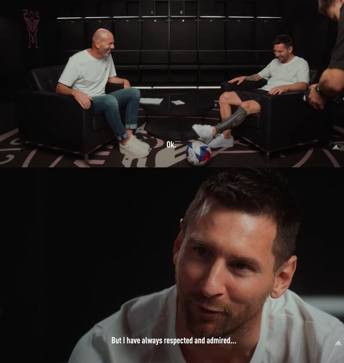 Zidane: "Sangat disayangkan kita tak pernah main bersama. Jadi ini momen untuk saya mengoper bola ke Anda."

Zidane: "Saya datang dari jauh ke sini (Miami), tapi saya senang bisa bertemu Anda."

Messi: "Saya juga senang bertemu Anda. Anda sudah tau, kalau saya sangat mengagumimu.