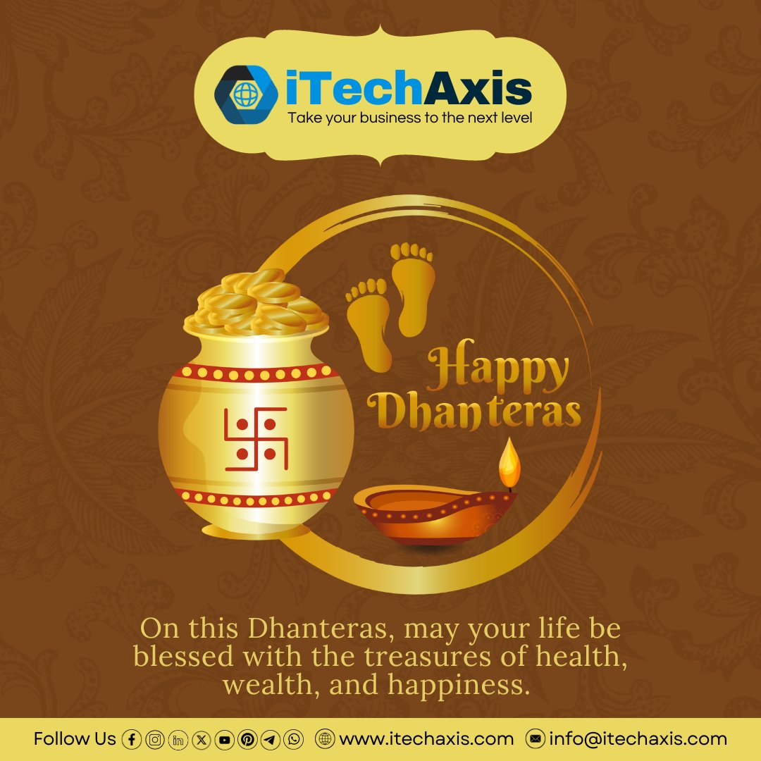 iTechAxis's tweet photo. Happy Dhanteras India! Celebrate this festive season with iTechAxis, your trusted partner for all things digital marketing and website development. Let us take your brand to new heights with our expertise in SEO, social media marketing, web design, and more. 
#happydhanteras https://t.co/3LMej7xjdE