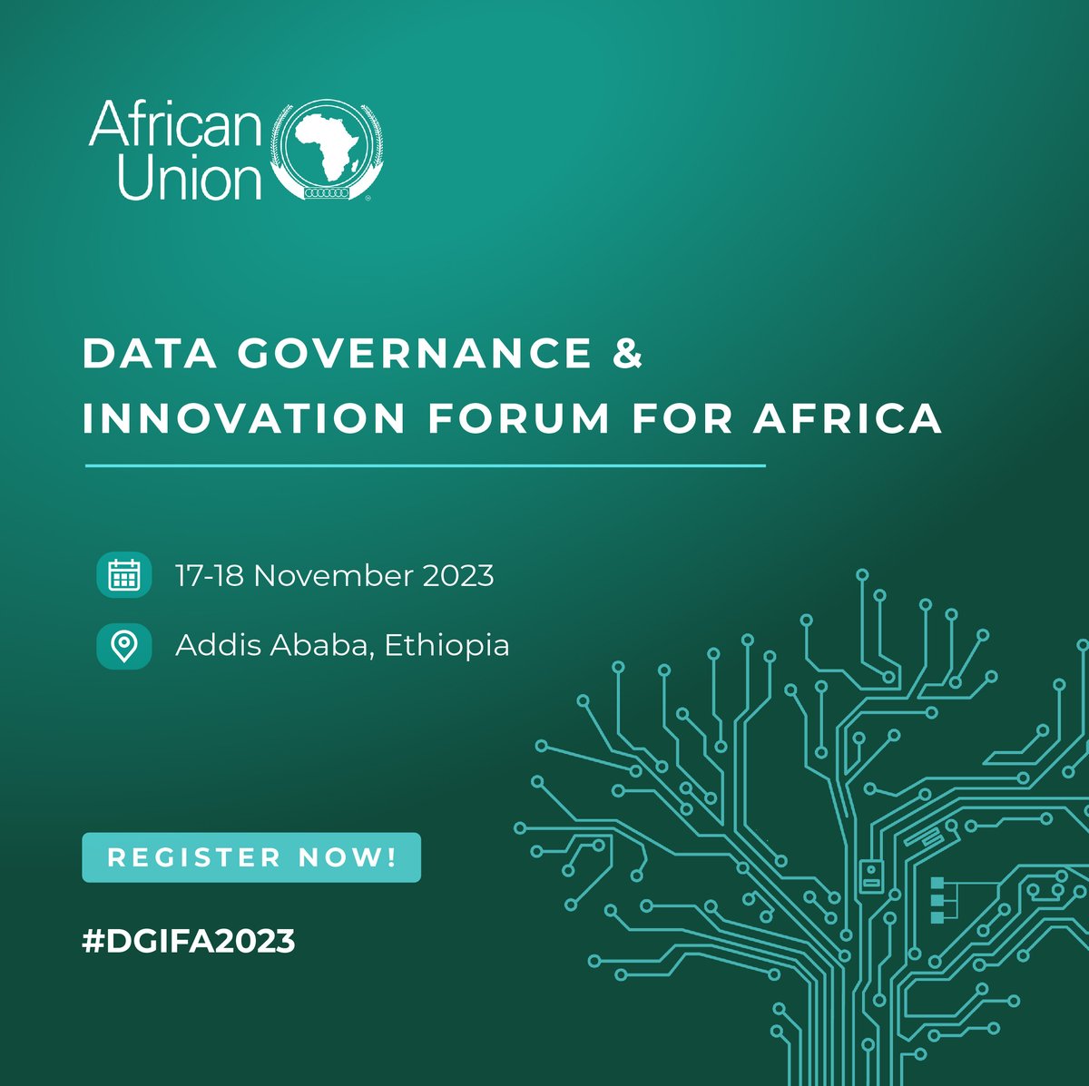 🌍✨We are thrilled to announce the 1st Data Governance &amp; Innovation Forum for Africa (#DGIFA) to be hosted in partnership with <a href="/GIZAfricanUnion/">GIZ African Union</a>. 

Join us Nov 17-18 in #AddisAbaba as we unite to strengthen #African data ecosystems &amp; forge partnerships &amp; mobilise resources.