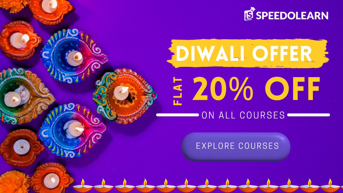 Speedolearn's tweet image. Celebrate the season with SpeedoLearn and enjoy a flat 20% discount on all courses using code DIWALI20.
Explore our courses at speedolearn.com and level up your skills.
Wishing you a Happy Diwali & a year full of learning & growth!