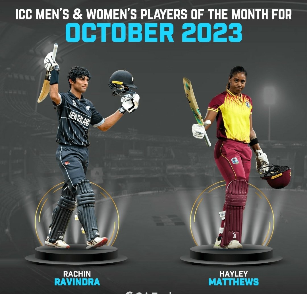 Rachin Ravindra and Hayley Matthews are named as the ICC men's and women's players of the month for October 2023.

#RachinRavindra #HayleyMatthews