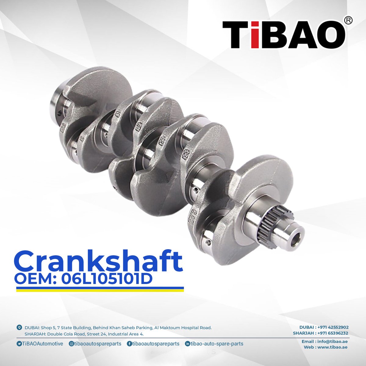 '🔧 Explore Quality Auto Spare Parts at Tibao! 🔧
🚗 Crankshaft Available 🚗
🔍 OEM Number: 06L105101D
.
📞 Call now for more Details: ☎ +971 65396232 | +971 42552902'
.
#TibaoCrankshaft #AutoParts #QualityCrankshafts #AutomotivePerformance #EngineComponents #ReliableAutoParts