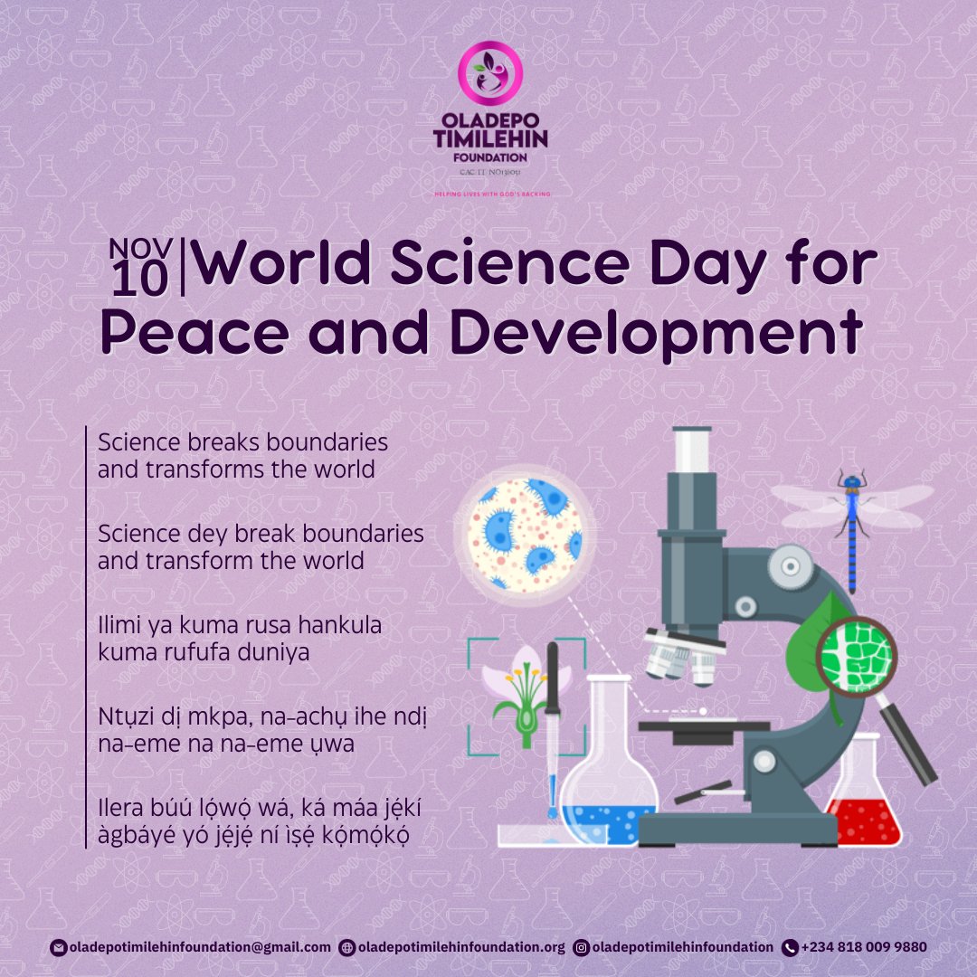 OTFoundationHQ's tweet photo. From finding cures for diseases to tackling climate change, science has the potential to make a huge impact on our lives and the world we live in.

 We must appreciate,  support, and invest in science, innovation, and research to create a better future for all.

#Science #OTF https://t.co/MuOxz5puL6