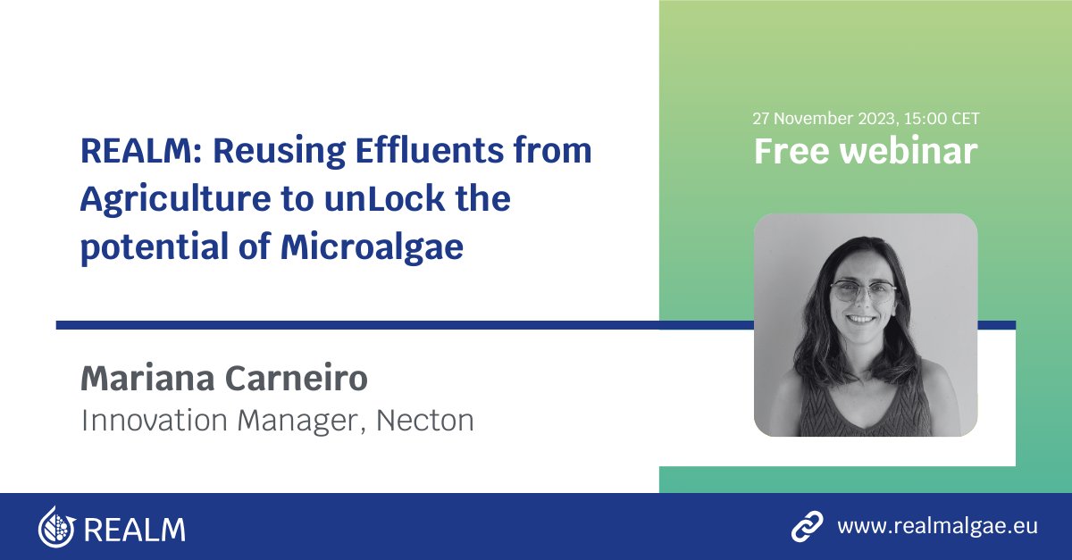 What is the potential of growing #microalgae in #greenhouse effluent for #WastewaterTreatment and production of biopesticides? Mariana Carneiro from @Phytobloom will talk about it in our free webinar ⬇️ 🗓️ Monday, 27th November 🕒 15:00 - 16:15 CET realmalgae.eu/free-webinar-a…