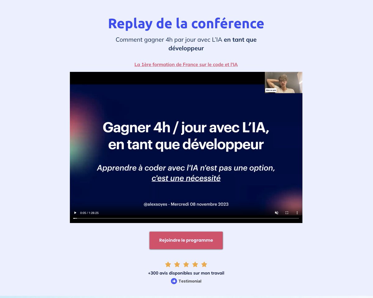 🎁 Cadeaux pour les devs

Ma conférence en ligne d'1 h 30 sur "Coder avec l'IA" est disponible.

Découvre + 10 astuces de devs et de nouveaux outils d'IA.

Pour avoir accès au replay :

🔀 et ❤️ ce tweet, envoie un DM et je t'envoie le lien vers la masterclass !