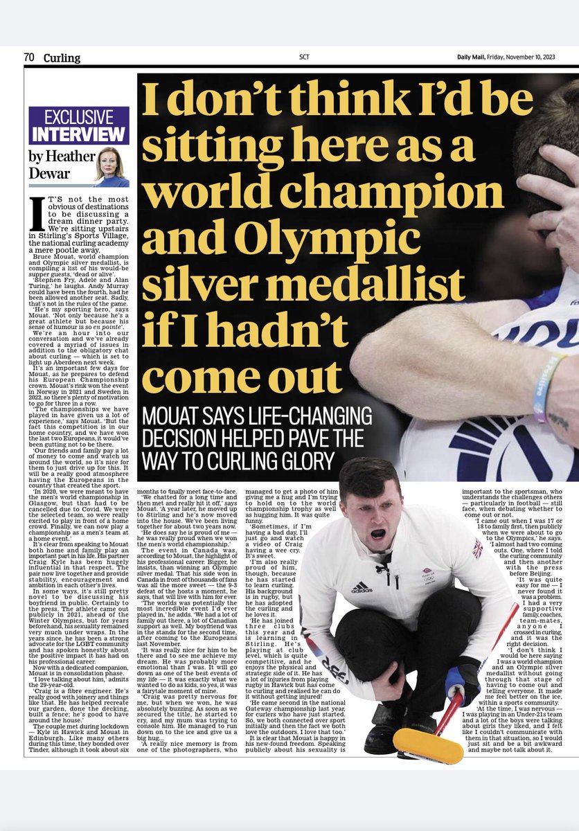 Thank you to <a href="/BruceMouat/">Bruce Mouat</a> for a terrific interview. Loved our chat! So nice to hear about Bruce’s life away from curling, his relationship, his perfect dinner party guests (👏👏👌) and his ambitions for the next Olympics. Looking forward to the European Championships in Aberdeen
