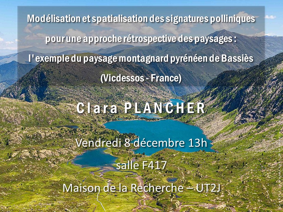 📣Soutenance de la thèse de Clara Plancher, doctorante au <a href="/GEODE8/">GEODE_Lab</a> , sous la direction de Didier Galop et Florence Mazier, le 8 /12 à 13h en salle F417 de la Maison de la Recherche (Université de Toulouse Jean Jaurès)