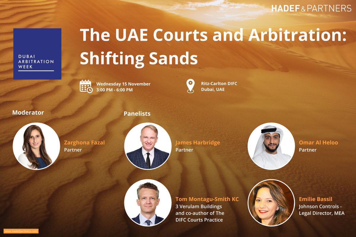 Dubai Arbitration Week is almost upon us again and we are excited to be hosting a panel session on 15 November titled “The UAE Courts and Arbitration: Shifting Sands.” We hope you can join us. Please register for the event here: lnkd.in/d6hSWE7e