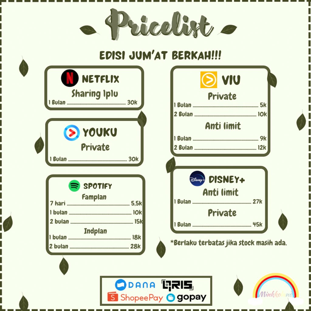 hai semuanya, kak mincci <a href="/_minkkoland/">Mincci- open fsr on wassap! ⭐</a> open yah buat kalian yg need app prem murah meriah bisa langsung serbu di dm atau wa kak mincci!! yuk coba cek pl lengkap kak mincci di bawah ini 🤩🌟 ada harga khusus buat jum'at berkah ya ges!! 

#zonauang
