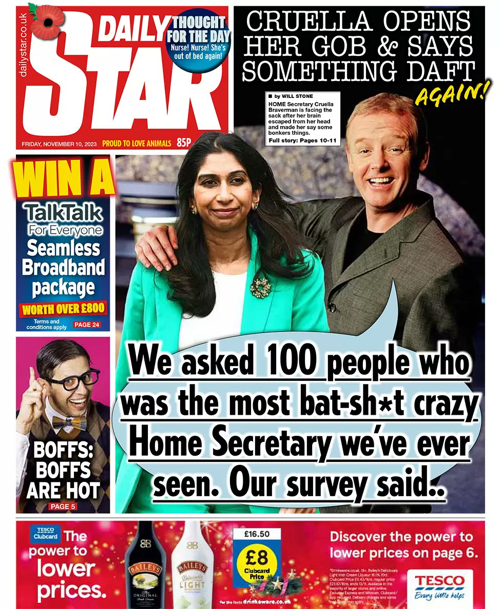 AlisonDayani's tweet image. Daily Star front page today  #SuellaBraverman #frontpages #newspapers